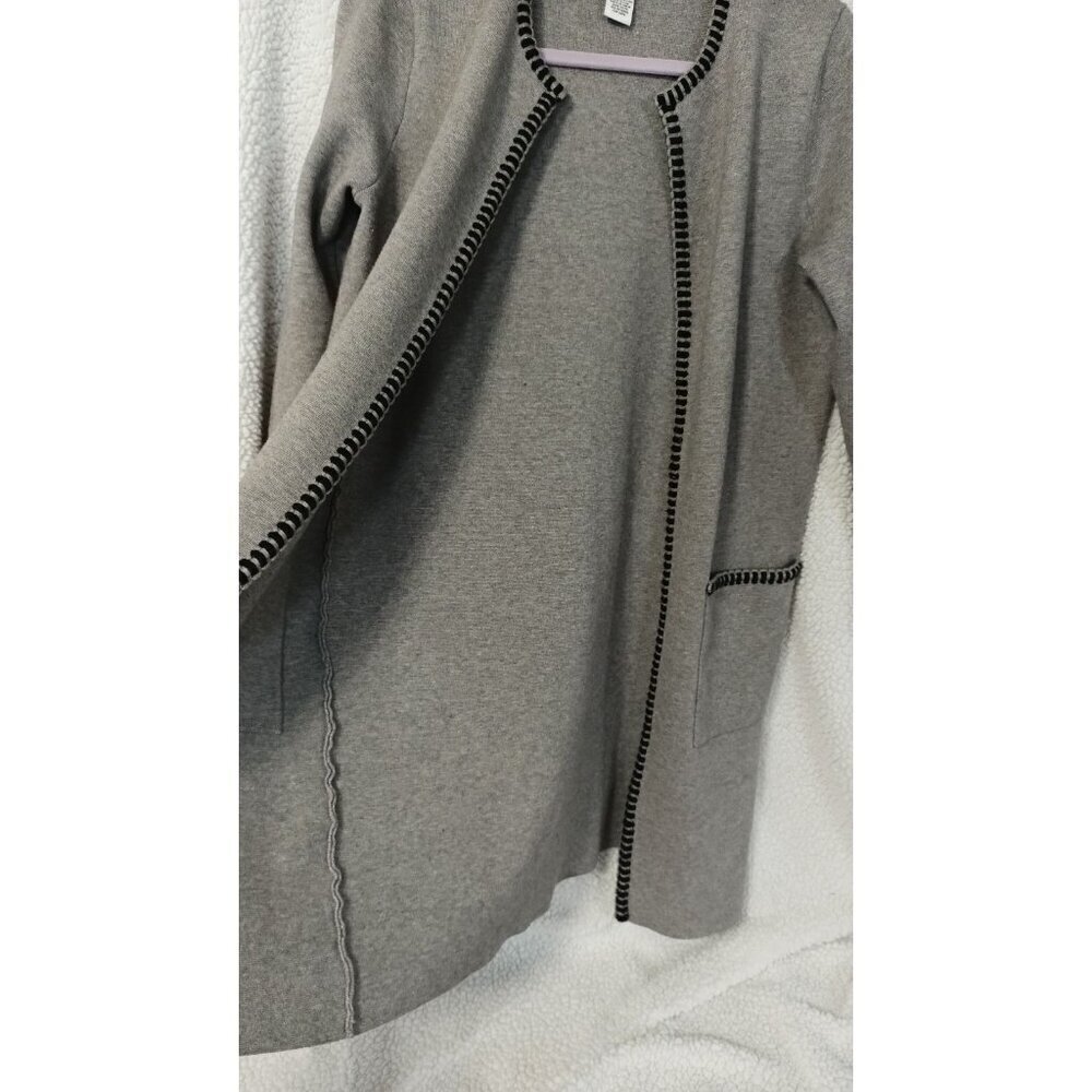 Magaschoni Open Front Cardigan Gray Black Trim Size S Long Midi Blazer Sweater - Picture 11 of 15